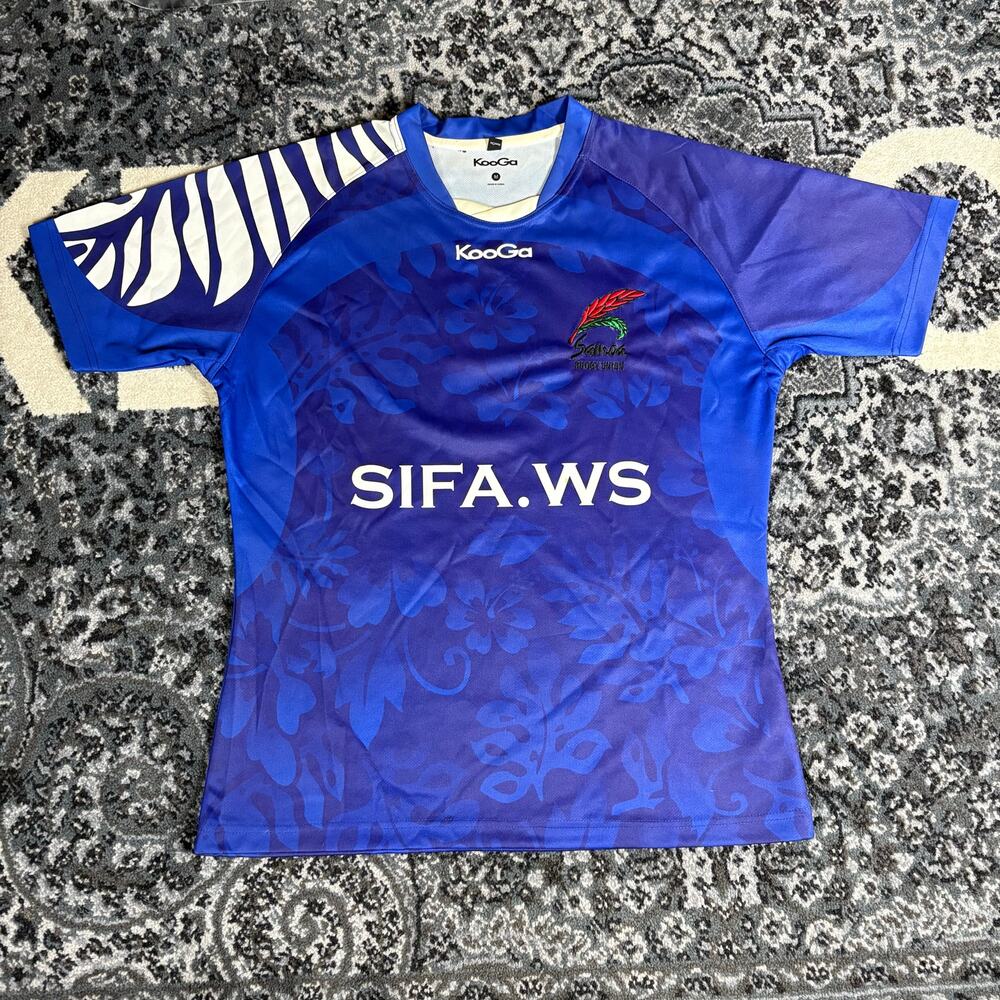 Samoa Rugby Union Home Shirt 2010/2011 Kooga Floral Blue Jersey Sz M Preowned